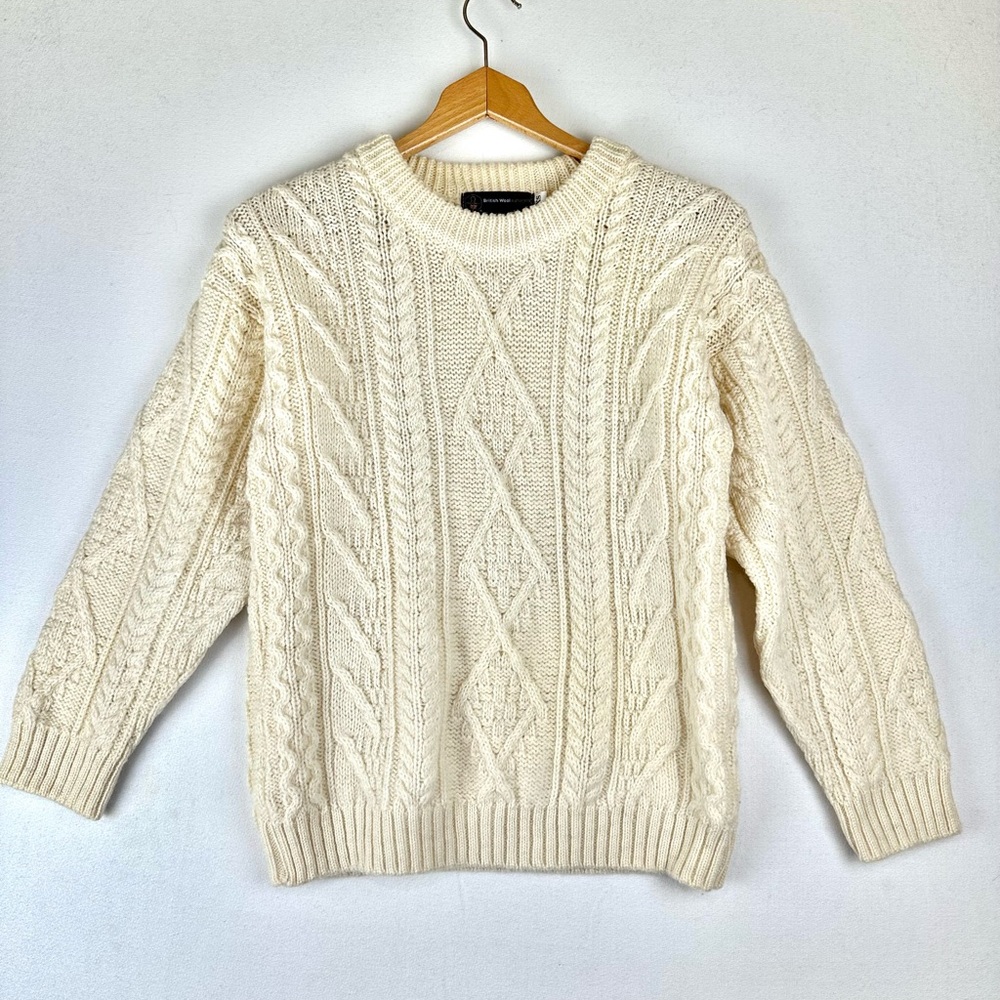 British‎ Wool Naturally Cable Sweater Fisherman